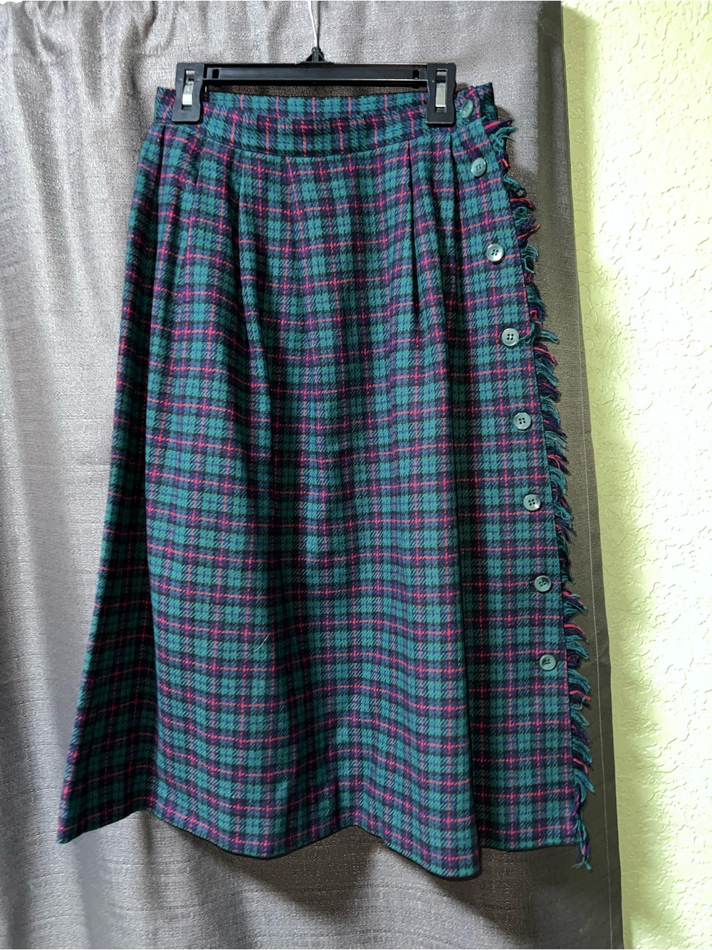 Koret Career Petites Plaid Button-Front A-Line Skirt in Teal and Magenta USA Woo